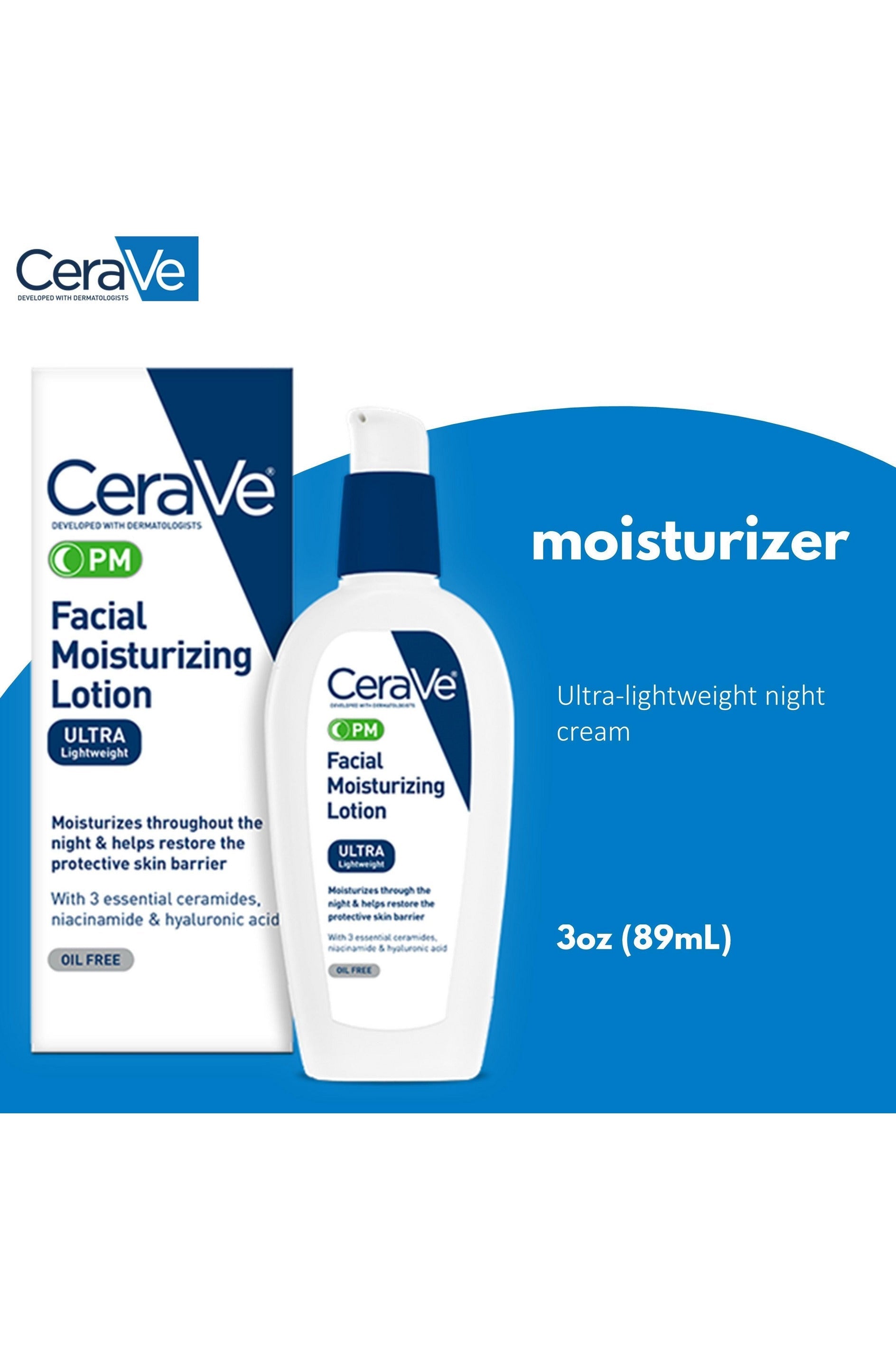 Buy CeraVe PM Facial Moisturizing Lotion Oil Free Ultra Lightweight - 89ml in Pakistan